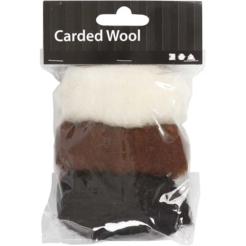 Kardierte Wolle , Sortierte Farben, 3x10 g/ 1 Pck