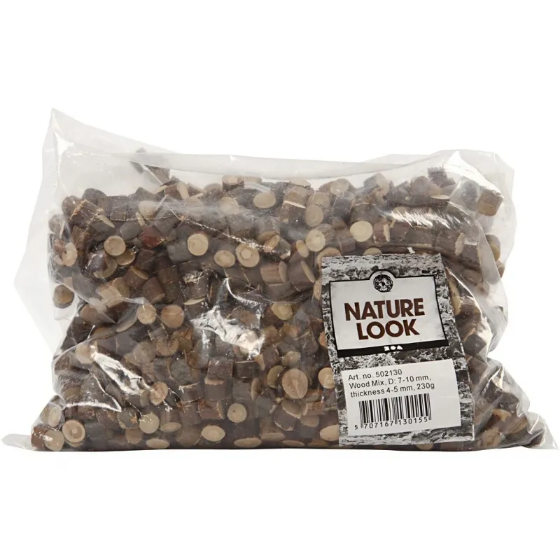Holzscheiben-Mix, D 7-10 mm, Dicke 4-5 mm, 230 g/ 1 Pck