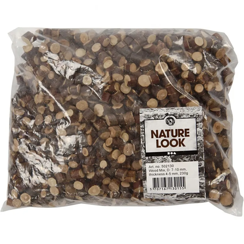 Holzscheiben-Mix, D 7-10 mm, Dicke 4-5 mm, 230 g/ 1 Pck