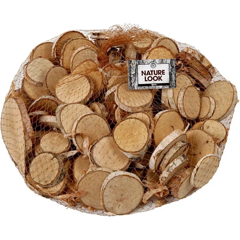 Holzscheiben-Mix, D 25-45 mm, Dicke 7 mm, ca. 140 Stk, 600 g/ 1 Pck