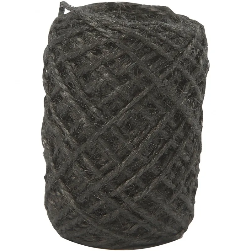 Naturhanf-Schnur, Dicke 1-2 mm, Schwarz, 30 m/ 1 Rolle