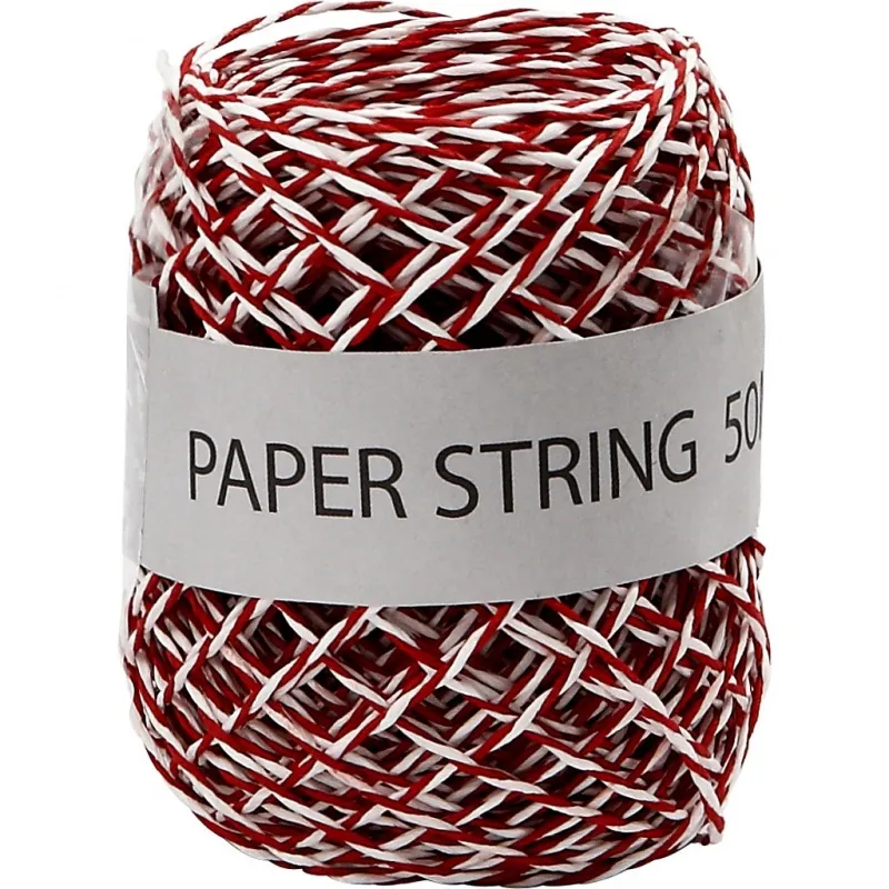 Papierschnur, Dicke 1 mm, Rot/Weiß, 50 m/ 1 Rolle