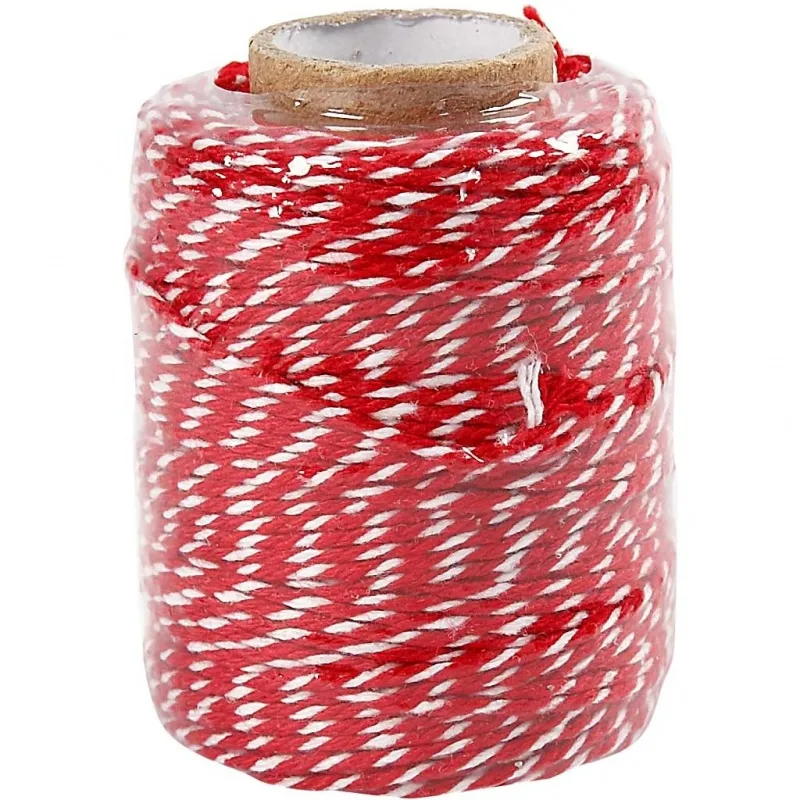 Baumwollschnur, Dicke 1,1 mm, Rot/Weiß, 50 m/ 1 Rolle