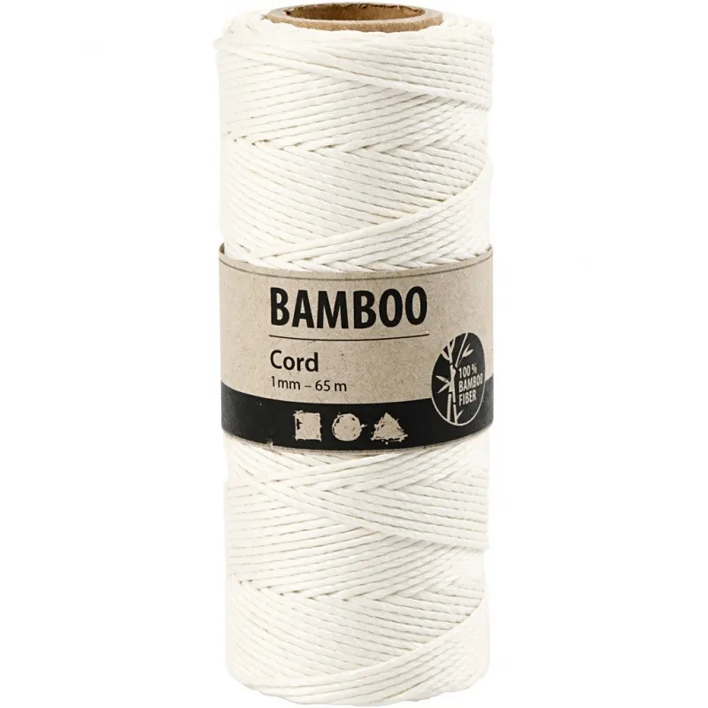 Bambusschnur, Dicke 1 mm, Weiß, 65 m/ 1 Rolle