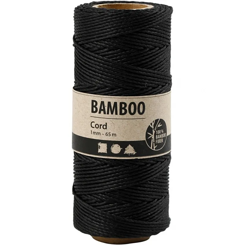 Bambusschnur, Dicke 1 mm, Schwarz, 65 m/ 1 Rolle
