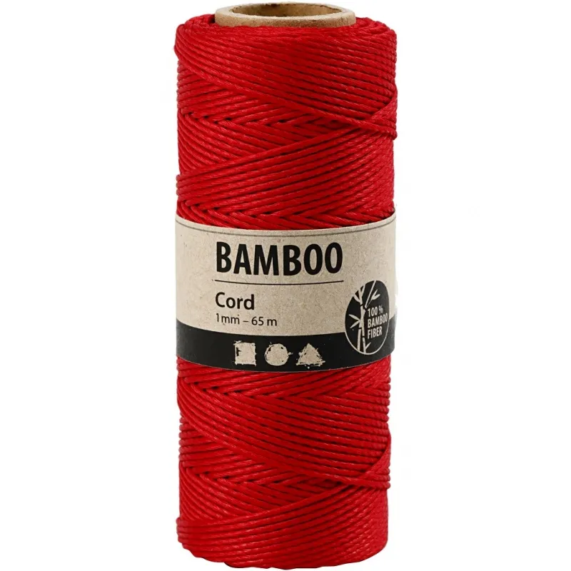 Bambusschnur, Dicke 1 mm, Rot, 65 m/ 1 Rolle