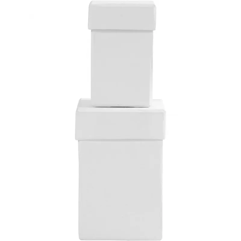 Quadratische Deckelkartons, H 7+9 cm, Größe 4,5+6 cm, Weiß, 2 Stk/ 1 Set