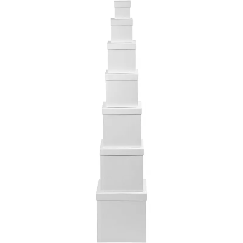 Eckige Schachteln - Set, Quadratische Form, Größe 7,5x7,5x7,5 + 10x10x10 + 13x13x13 + 15x15x15 + 18x18x18 + 20x20x20 + 23x23x23 cm, Weiß, 7 Stk/ 1 Set