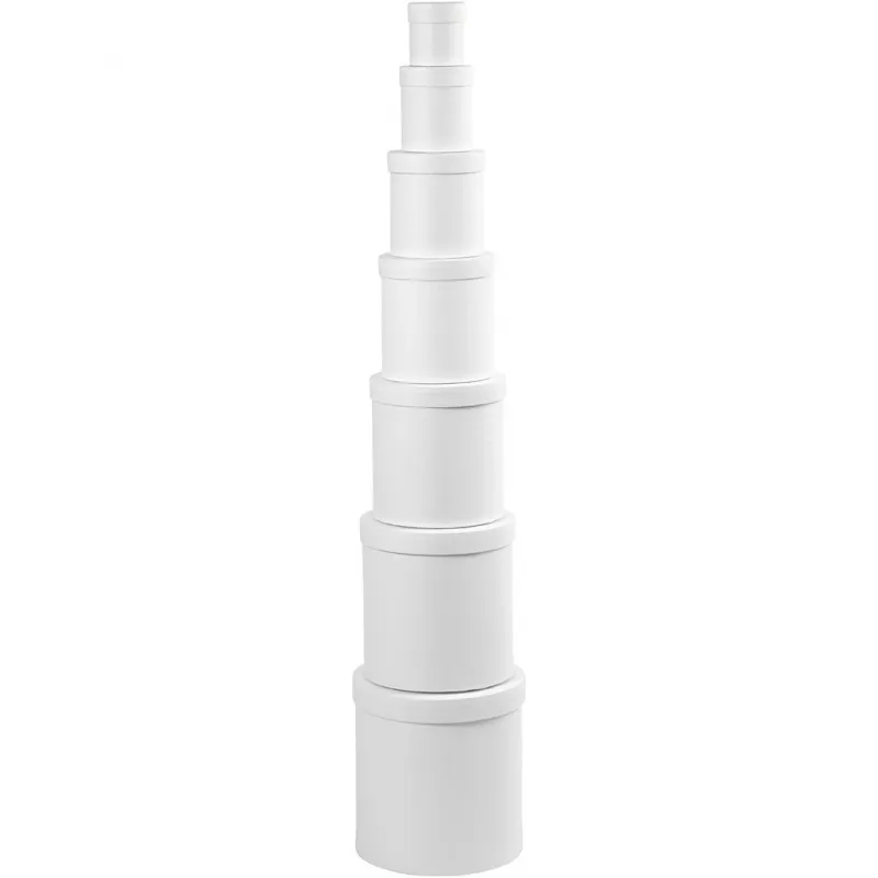 Runde Schachteln - Set, Runde Form, Größe 7x7,5 + 9x10,2 + 12x12,7 + 14,5x15,2 + 17x17,7 + 19,5x20,2 + 22x22,7 cm, Weiß, 7 Stk/ 1 Set