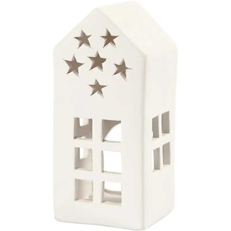 Teelichthalter, Haus, H 16 cm, Größe 7x7 cm, Weiß, 8 Stk/ 1 Pck