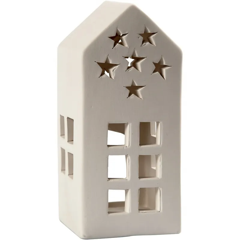 Teelichthalter, Haus, H 16 cm, Größe 7x7 cm, Weiß, 8 Stk/ 1 Pck