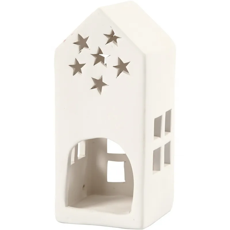 Teelichthalter, Haus, H 16 cm, Größe 7x7 cm, Weiß, 8 Stk/ 1 Pck