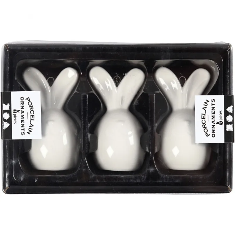 Hase, H 6,7 cm, D 3,6 cm, Weiß, 3 Stk/ 1 Pck