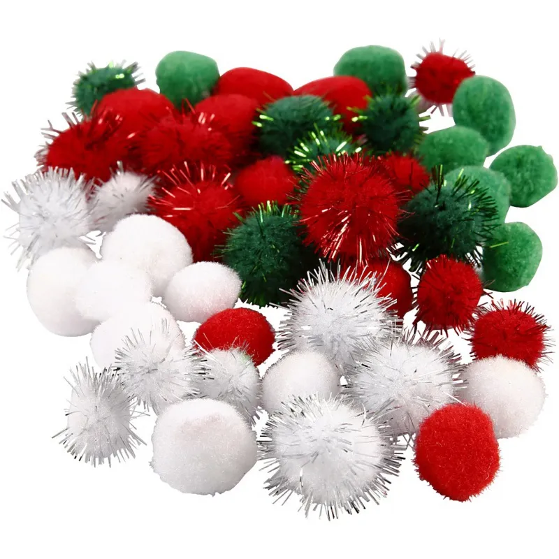 Pompons, D 15+20 mm, Grün, Rot, Weiß, 48 Stk/ 1 Pck