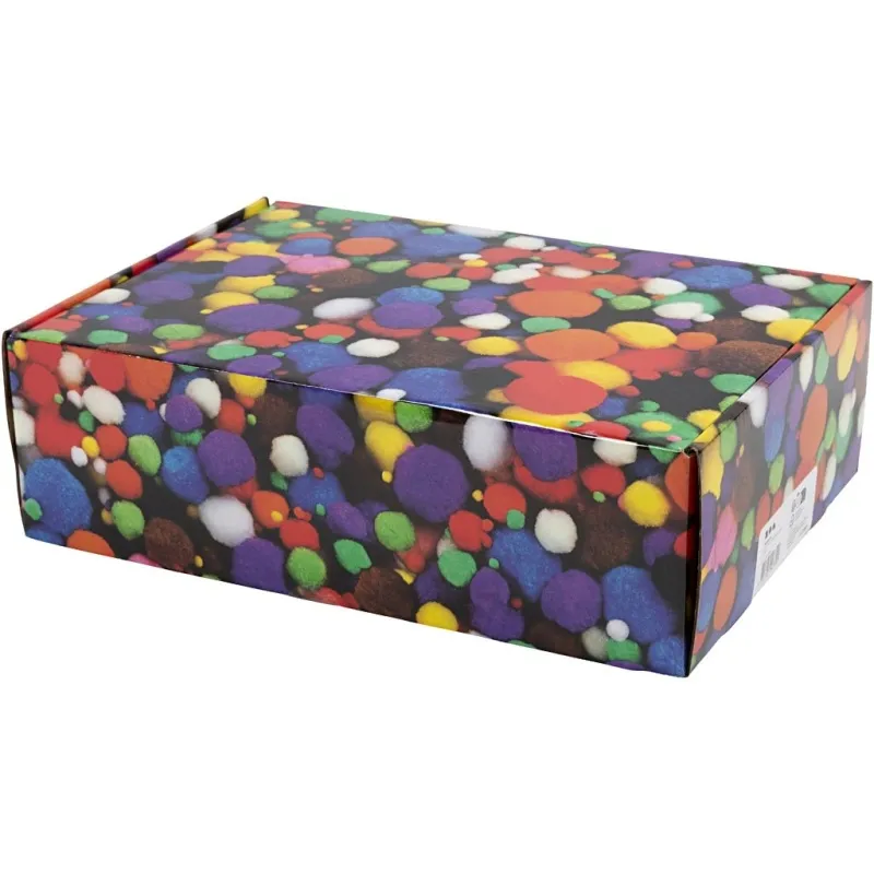 Pompons, D 5-40 mm, ca. 720 Stk, Sortierte Farben, 200 g/ 1 Pck