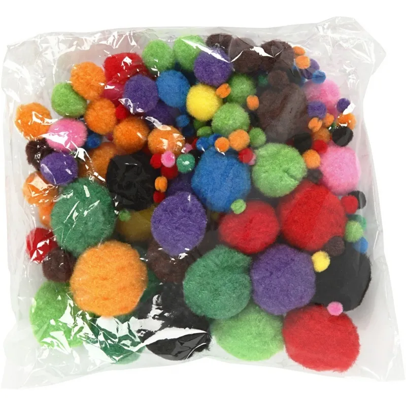 Pompons, D 5-40 mm, ca. 150 Stk, Sortierte Farben, 42 g/ 1 Pck