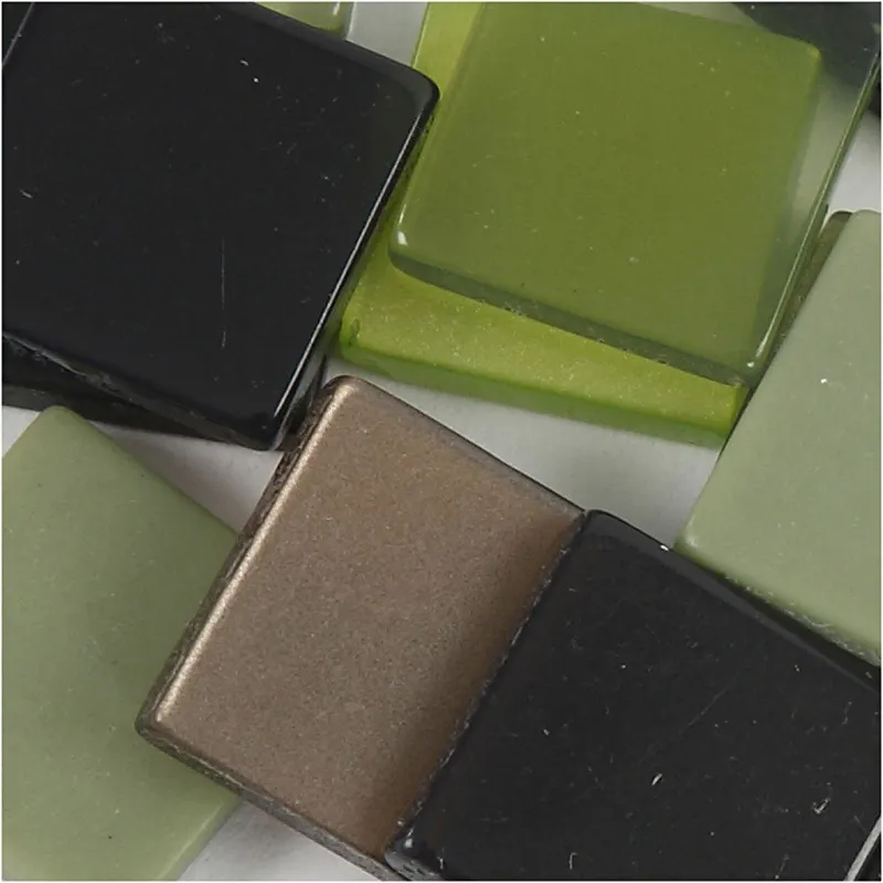 Mini-Mosaik, Größe 10x10 mm, Dicke 2 mm, Grün mit Glitter, 25 g/ 1 Pck