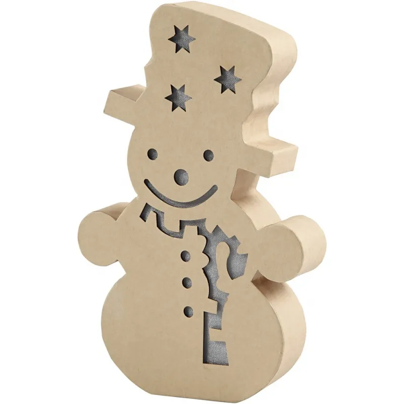 Leuchtende Pappmaché-Figur, Schneemann, H 27 cm, T 4 cm, B 17,5 cm, 1 Stk