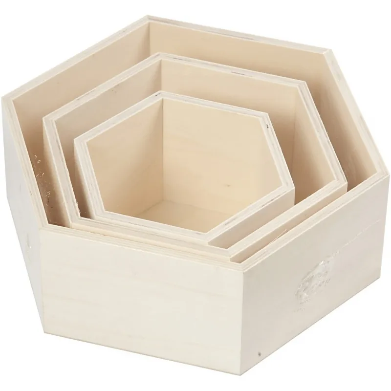 Aufbewahrungskästen, sechseckig, Sechsecke, H 14,8+19+24,2 cm, T 10 cm, 3 Stk/ 1 Set