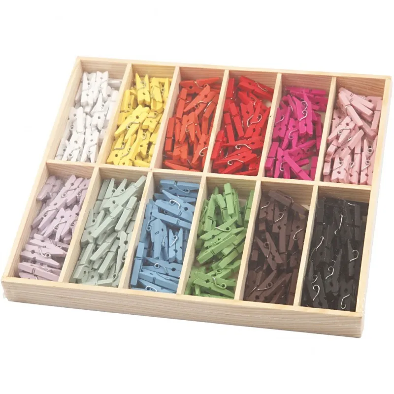 Kleine Wäscheklammern, L 25 mm, B 3 mm, Sortierte Farben, 12x24 Stk/ 1 Pck