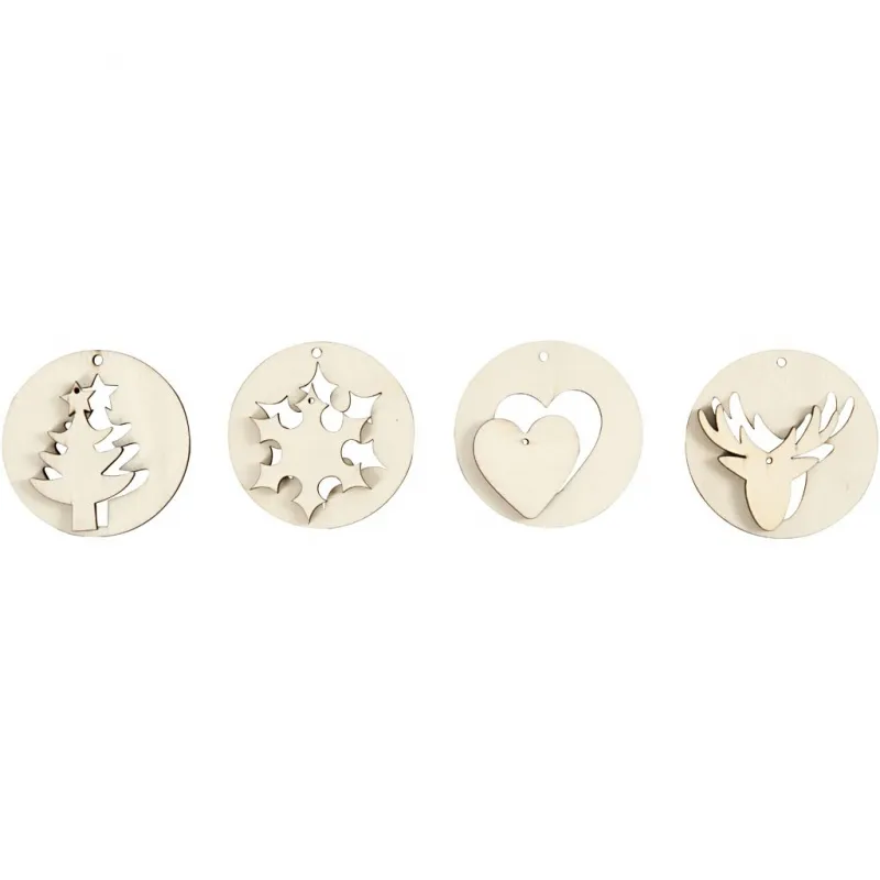 Hänge-Dekoration 2 in1 - Sortiment, D 7 cm, Lochgröße 3 mm, Dicke 4 mm, 8 Stk/ 1 Pck