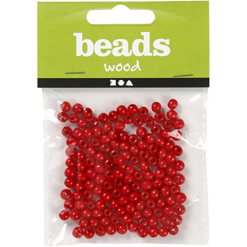 Holzperlen, D 5 mm, Lochgröße 1,5 mm, ca. 150 Stk, Rot, 6 g/ 1 Pck