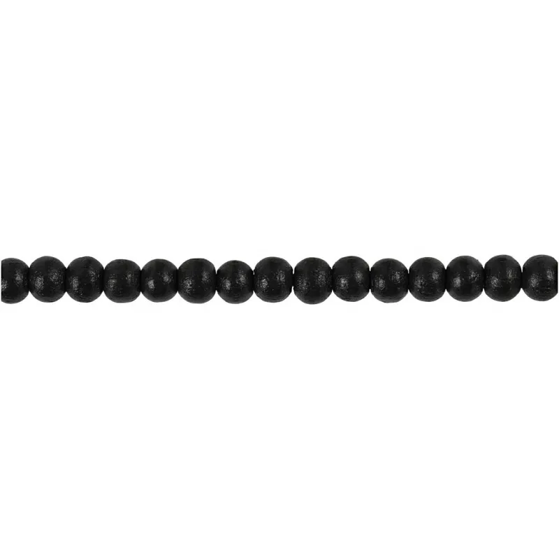 Holzperlen, D 5 mm, Lochgröße 1,5 mm, ca. 150 Stk, Schwarz, 6 g/ 1 Pck