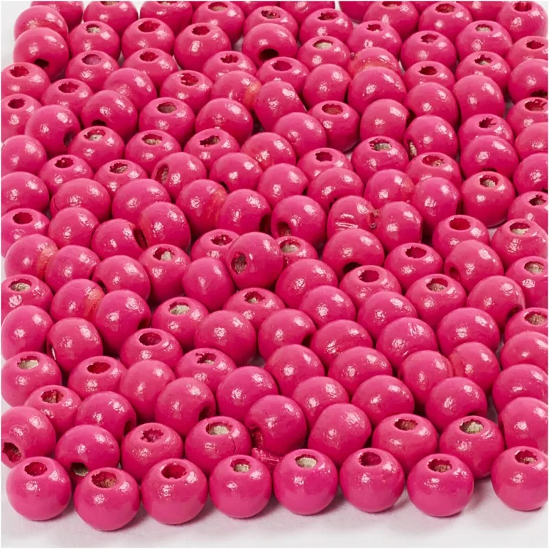 Holzperlen, D 5 mm, Lochgröße 1,5 mm, ca. 150 Stk, Pink, 150 Stck., 6 g/ 1 Pck