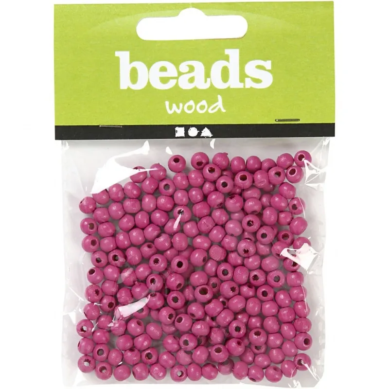 Holzperlen, D 5 mm, Lochgröße 1,5 mm, ca. 150 Stk, Pink, 150 Stck., 6 g/ 1 Pck
