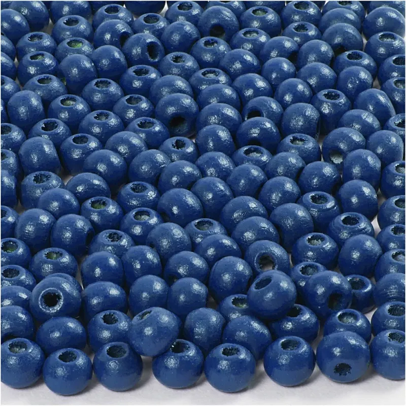 Holzperlen, D 5 mm, Lochgröße 1,5 mm, ca. 150 Stk, Blau, 6 g/ 1 Pck