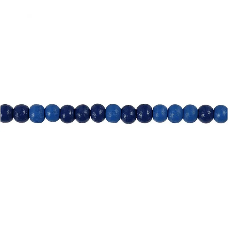 Holzperlen, D 5 mm, Lochgröße 1,5 mm, ca. 150 Stk, Blau, 6 g/ 1 Pck