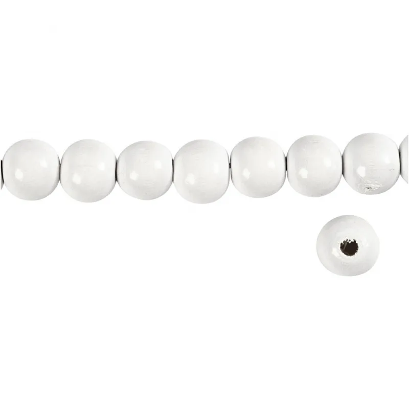 Holzperlen, D 12 mm, Lochgröße 3 mm, ca. 40 Stk, Weiß, 22 g/ 1 Pck