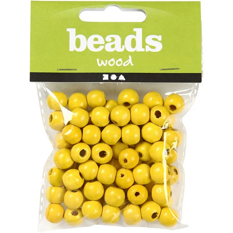 Holzperlen, D 12 mm, Lochgröße 3 mm, ca. 40 Stk, Gelb, 22 g/ 1 Pck