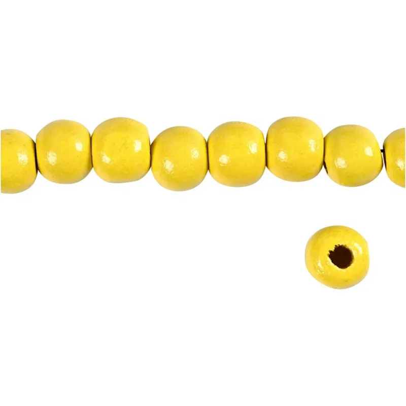 Holzperlen, D 12 mm, Lochgröße 3 mm, ca. 40 Stk, Gelb, 22 g/ 1 Pck