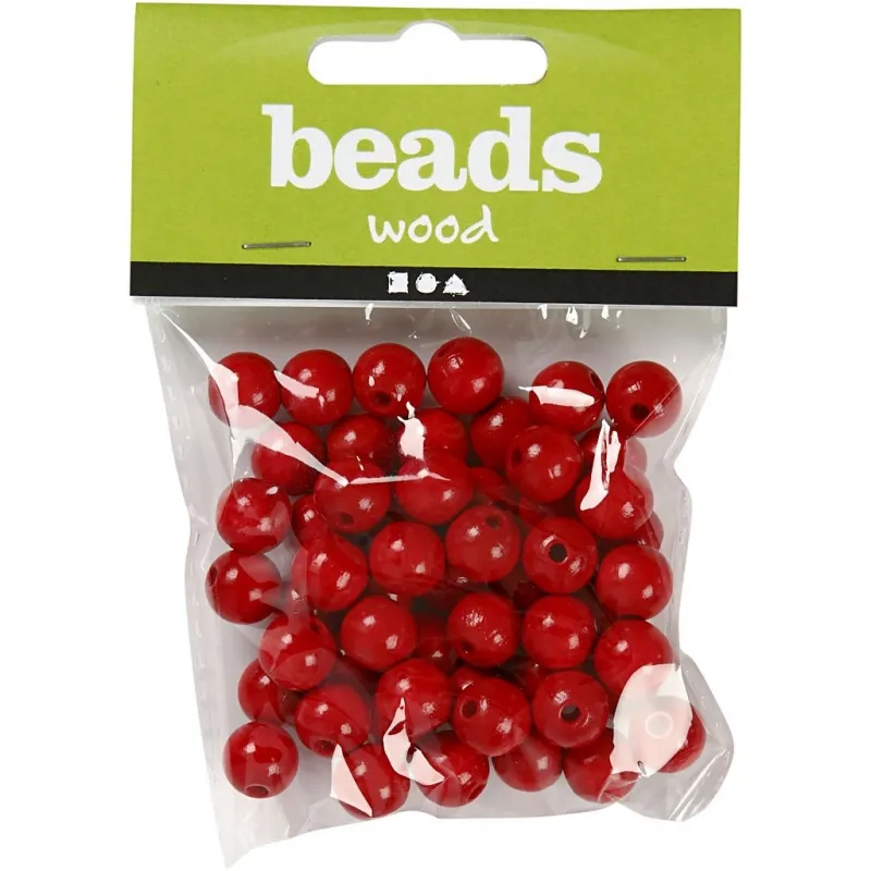 Holzperlen, D 12 mm, Lochgröße 3 mm, ca. 40 Stk, Rot, 22 g/ 1 Pck