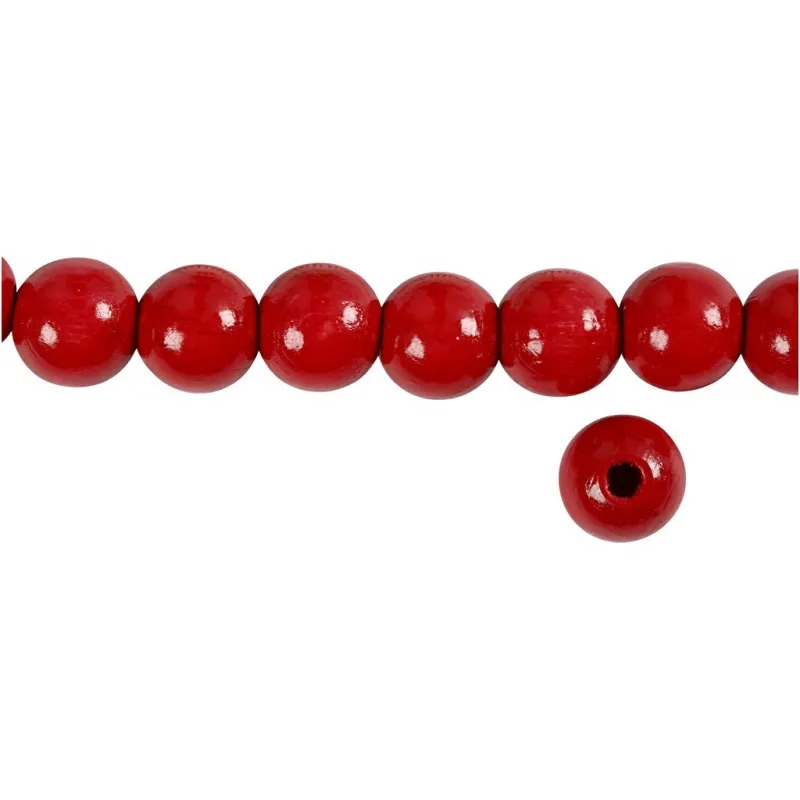 Holzperlen, D 12 mm, Lochgröße 3 mm, ca. 40 Stk, Rot, 22 g/ 1 Pck