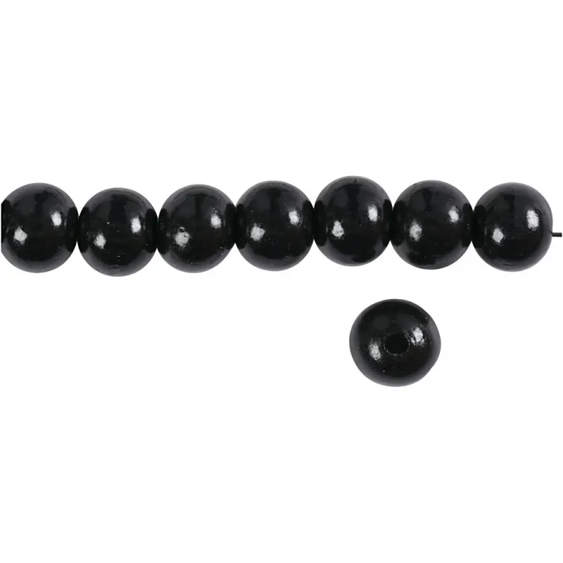 Holzperlen, D 12 mm, Lochgröße 3 mm, ca. 40 Stk, Schwarz, 22 g/ 1 Pck