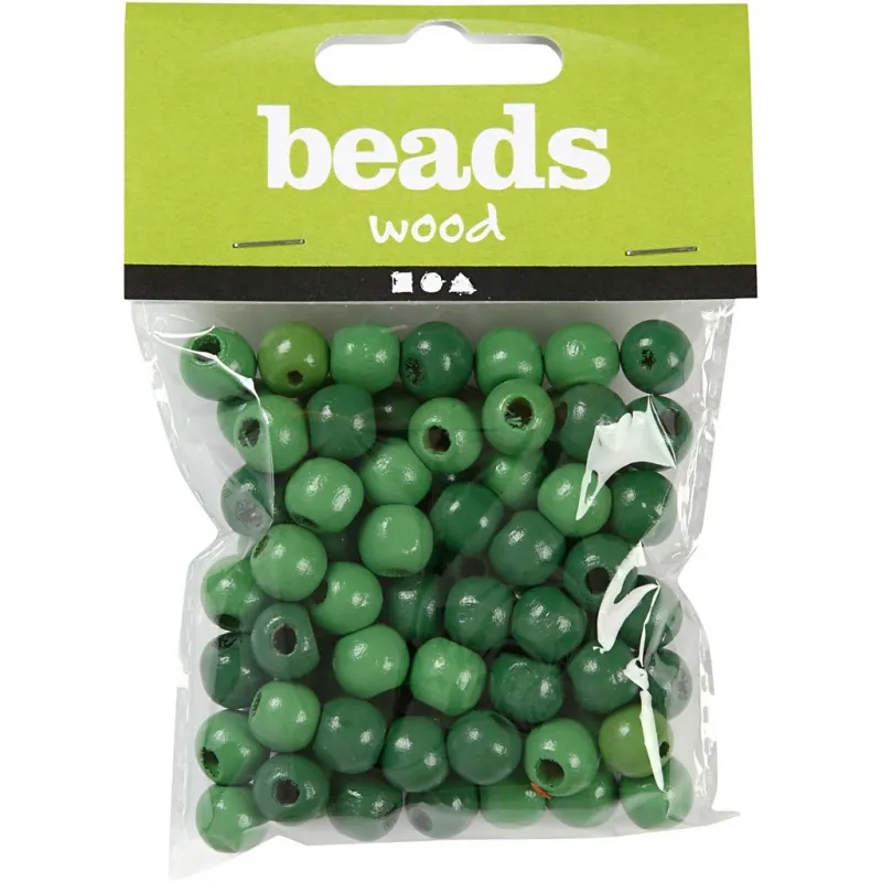 Holzperlen, D 12 mm, Lochgröße 3 mm, ca. 40 Stk, Grün, 22 g/ 1 Pck