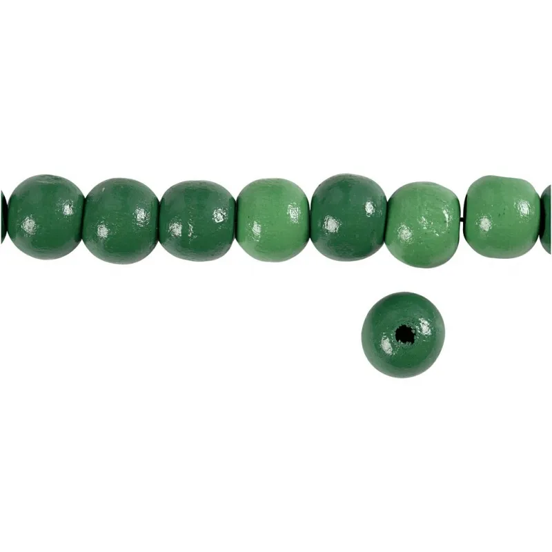 Holzperlen, D 12 mm, Lochgröße 3 mm, ca. 40 Stk, Grün, 22 g/ 1 Pck