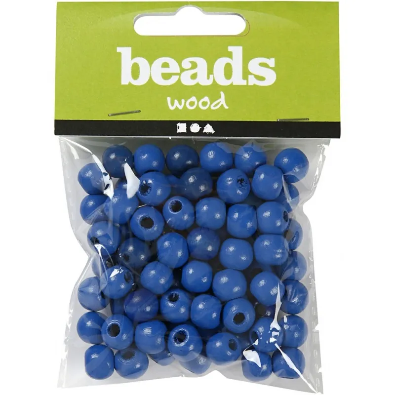Holzperlen, D 12 mm, Lochgröße 3 mm, ca. 40 Stk, Blau, 22 g/ 1 Pck