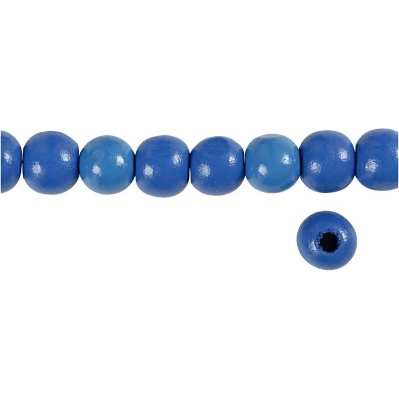 Holzperlen, D 12 mm, Lochgröße 3 mm, ca. 40 Stk, Blau, 22 g/ 1 Pck