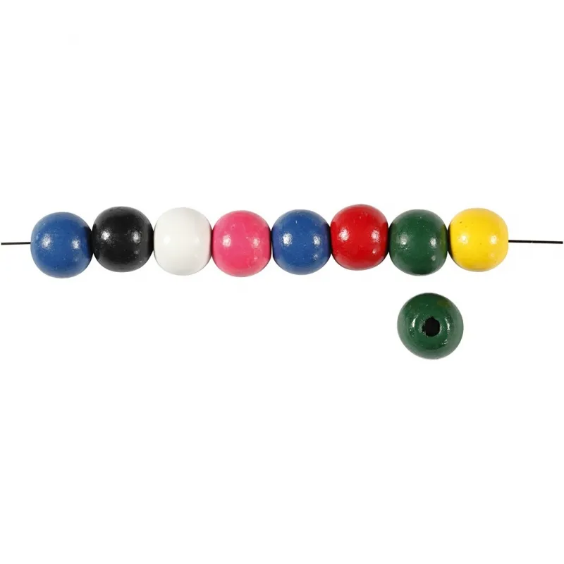 Holzperlen-Mix, D 12 mm, Lochgröße 3 mm, ca. 40 sort., Sortierte Farben, 22 g/ 1 Pck