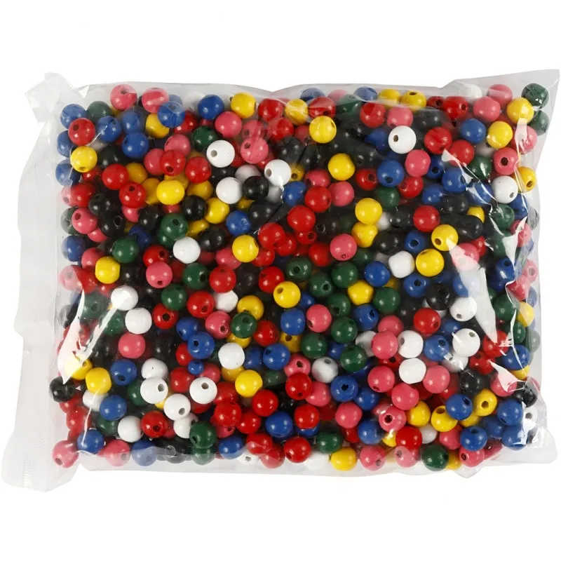 Holzperlen-Mix, D 10 mm, Lochgröße 3 mm, ca. 680 sort., Sortierte Farben, 230 g/ 1 Pck