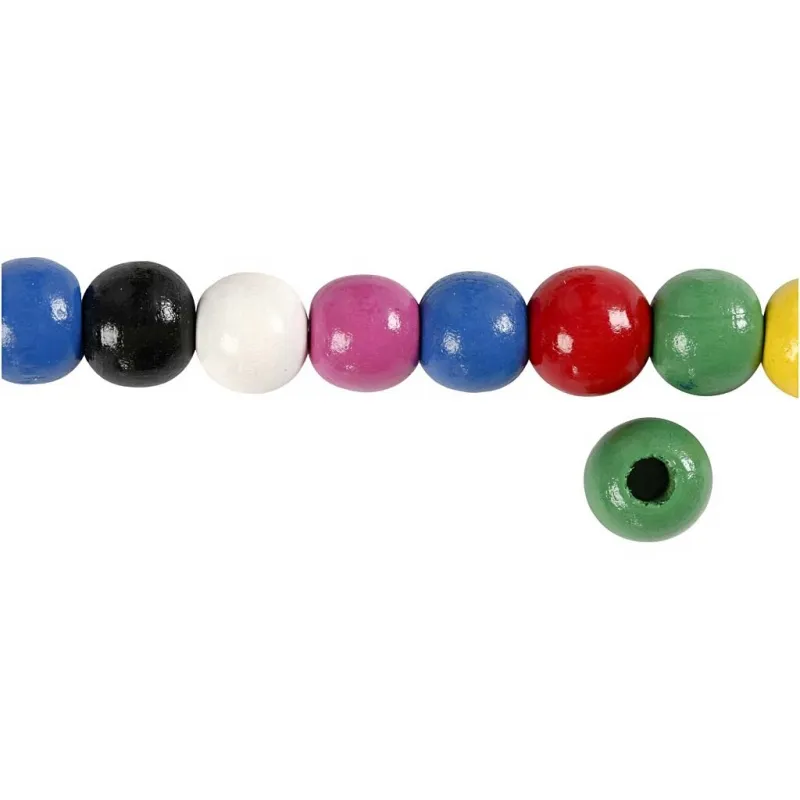 Holzperlen-Mix, D 10 mm, Lochgröße 3 mm, ca. 680 sort., Sortierte Farben, 230 g/ 1 Pck