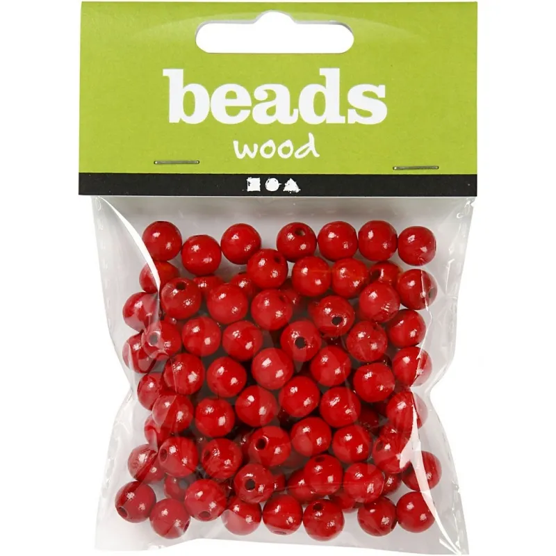 Holzperlen, D 8 mm, Lochgröße 2 mm, ca. 80 Stk, Rot, 15 g/ 1 Pck