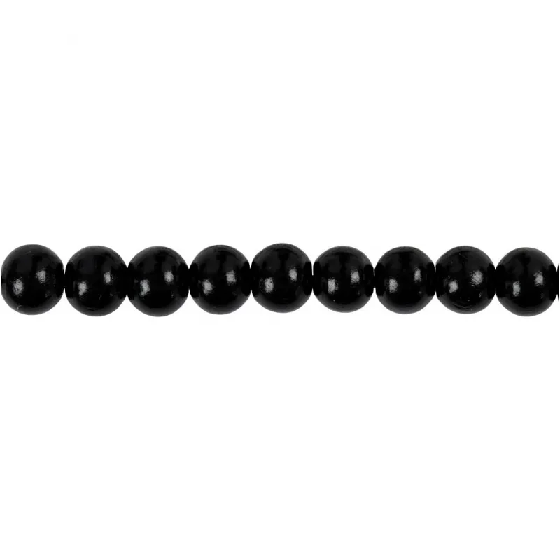 Holzperlen, D 8 mm, Lochgröße 2 mm, ca. 80 Stk, Schwarz, 15 g/ 1 Pck