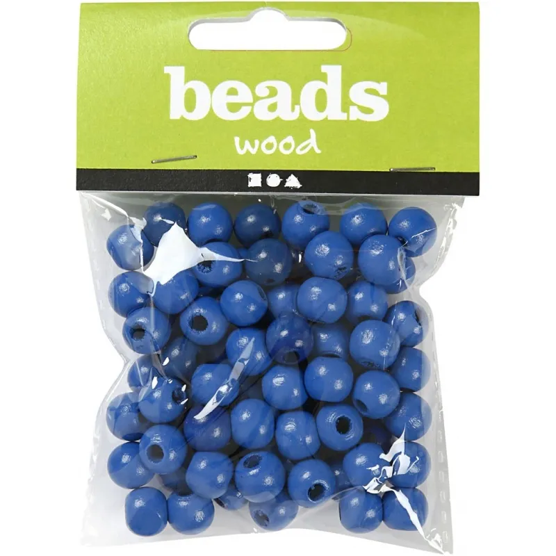 Holzperlen, D 8 mm, Lochgröße 2 mm, ca. 80 Stk, Blau, 15 g/ 1 Pck