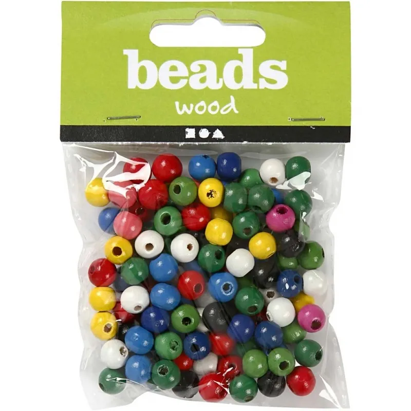 Holzperlen-Mix, D 8 mm, Lochgröße 2 mm, ca. 80 Stk, Sortierte Farben, 15 g/ 1 Pck