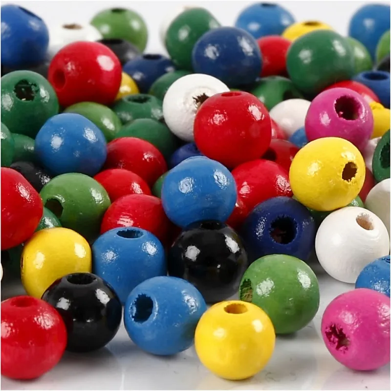 Holzperlen-Mix, D 8 mm, Lochgröße 2 mm, ca. 80 Stk, Sortierte Farben, 15 g/ 1 Pck