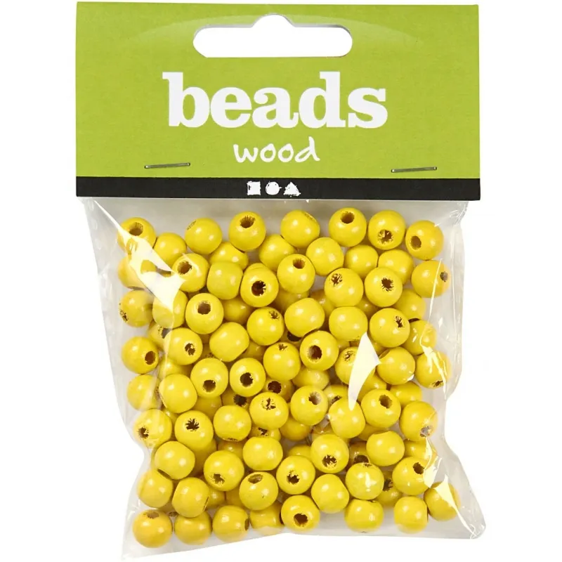 Holzperlen, D 10 mm, Lochgröße 3 mm, ca. 70 Stk, Gelb, 20 g/ 1 Pck